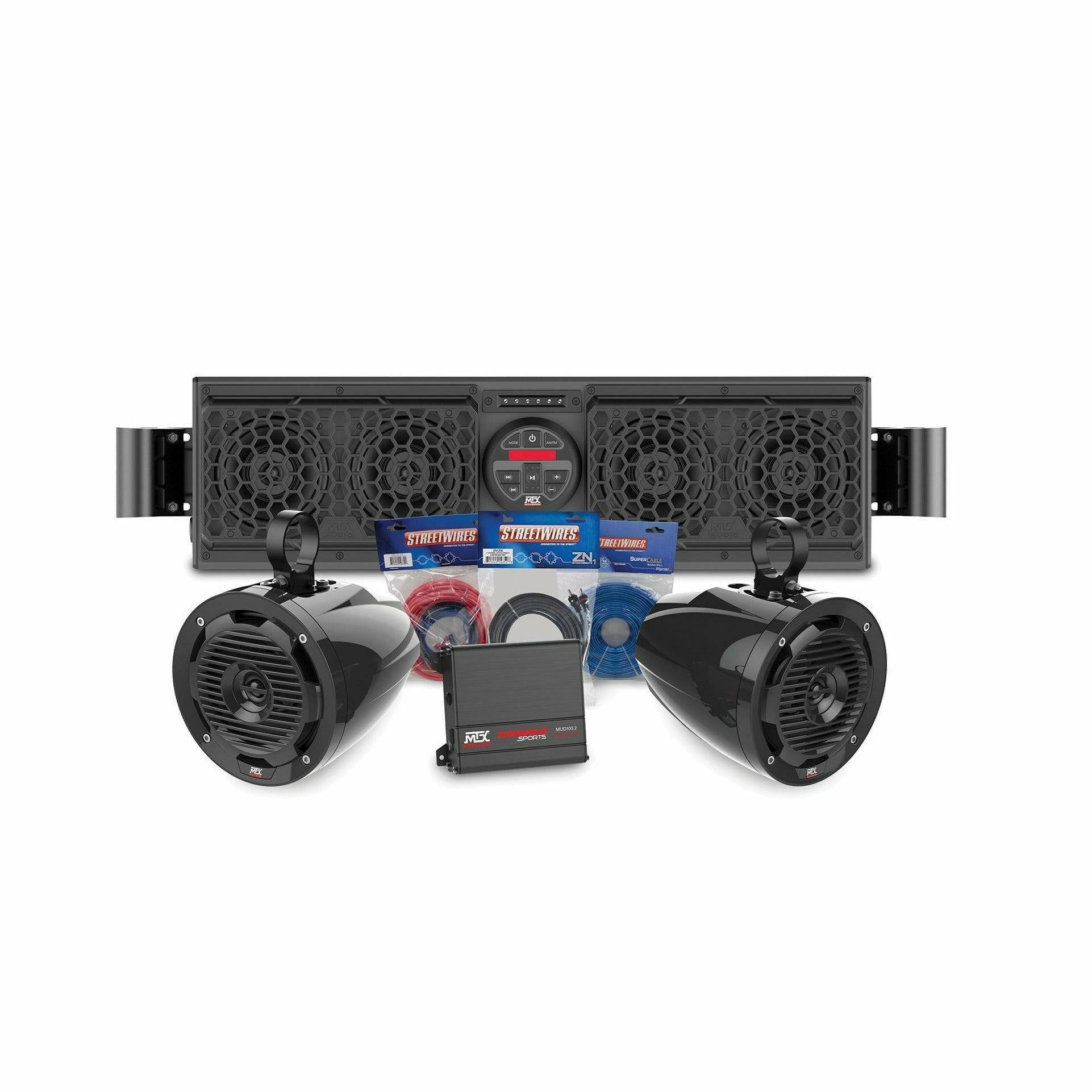 MTX Audio, Polaris RZR Bluetooth Overhead Sound Bar with 2 Amplified Cage Mount Speakers